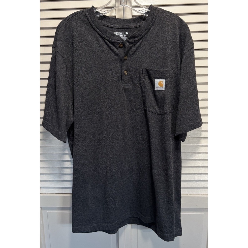 Carhartt Loose Fit Logo Short Sleeve 3 Button Crew Neck T-Shirt Size L Pocket